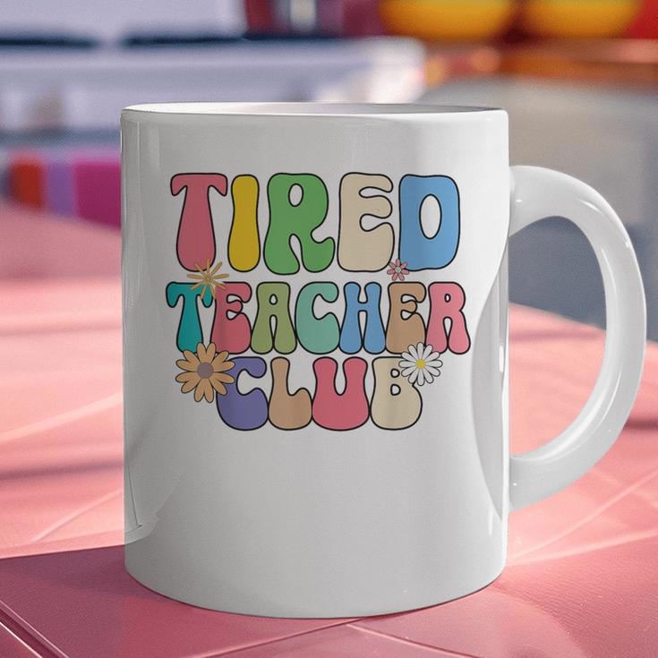 Tired Teachers Club Groovy Teachers Back To School Graphic Print Coffee Mug, gift for family, gift for coworker