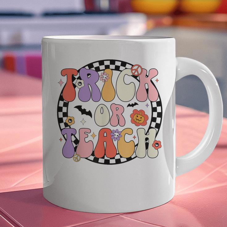 Trick Or Teach Retro Groovy Halloween Teacher Graphic Print Coffee Mug, Groovy Teacher Mugs, gift for family, gift for coworker