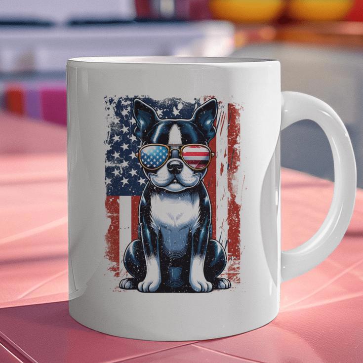 Vintage Boston Terrier Dog American US USA Flag Pets Dogs Graphic Print Coffee Mug, American Boston Terrier Mugs, gift for family, gift for coworker