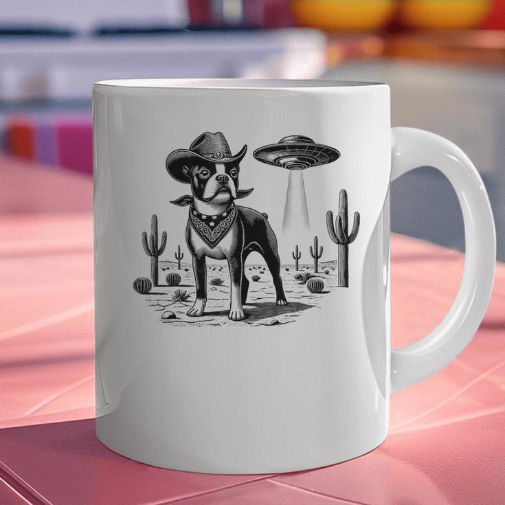 Vintage Boston Terrier UFO Western Wild West Dog Mom Dad Graphic Print Coffee Mug, Boston Terrier Dad Mugs, Boston Terrier Mom Mugs, gift for family, gift for coworker