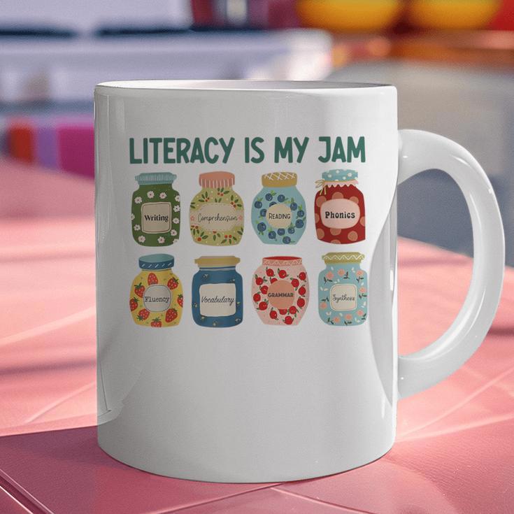 Women Literacy Is My Jam Literacy Teacher Reading Teacher Graphic Print Coffee Mug, gift for family, gift for coworker