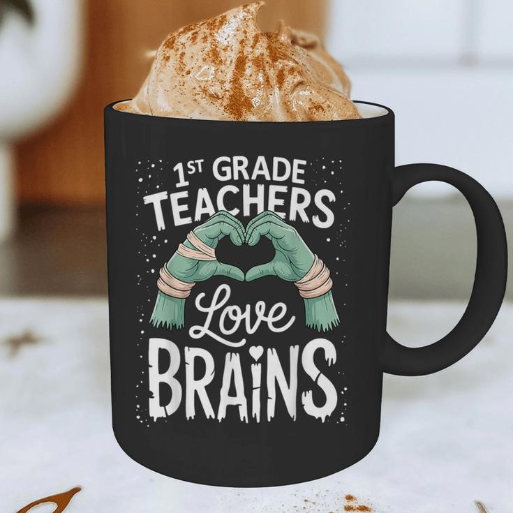 1st Grade Teachers Love Brains Shirt Halloween Teacher Graphic Print Coffee Mug, novelty gifts, funny gifts