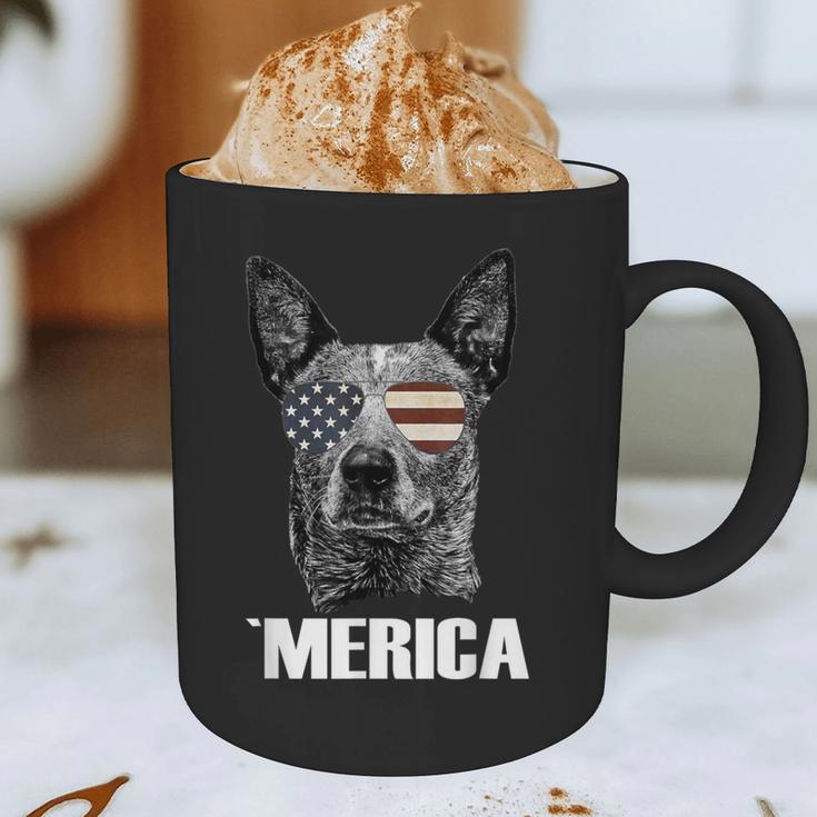 4th July Blue Heeler Dog Merica Patriotic USA Flag Cute Graphic Print Coffee Mug, novelty gifts, funny gifts