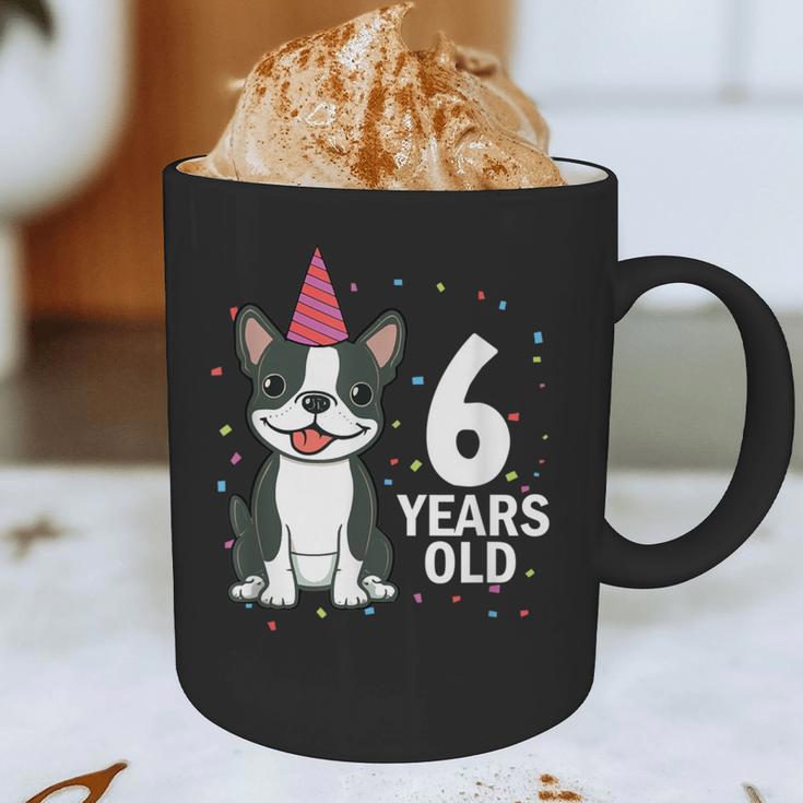 6 Years Old Birthday Boston Terrier Dog Lover 6th Party Kid Graphic Print Coffee Mug, novelty gifts, funny gifts