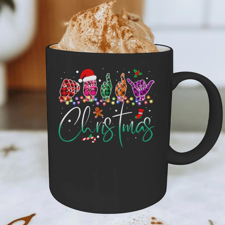 ASL Christmas Buffalo Plaid Teacher American Sign Language Graphic Print Coffee Mug, novelty gifts, funny gifts ASL Christmas Buffalo Plaid Teacher American Sign Language Graphic Print Coffee Mug, novelty gifts, funny gifts