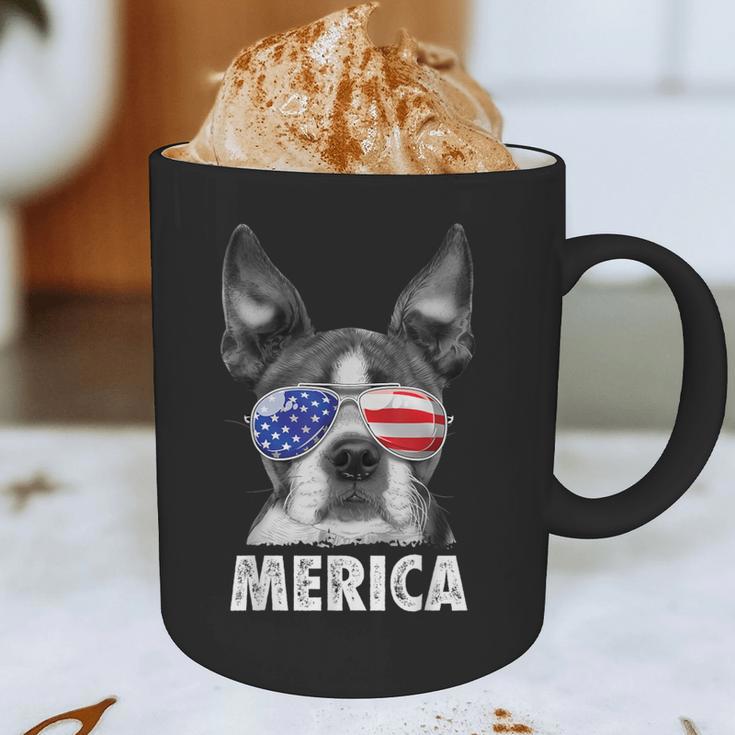 Boston Terrier 4th Of July Merica Men Women USA Flag Vintage Graphic Print Coffee Mug, novelty gifts, funny gifts
