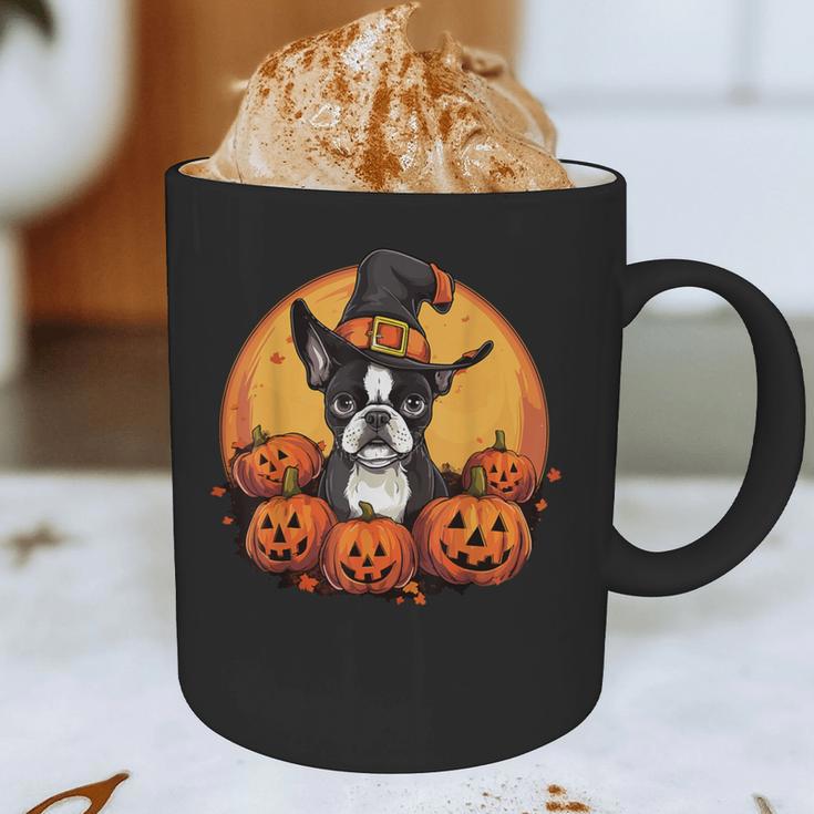 Boston Terrier Bostie Dog Breed Pet Halloween Pumpkins Graphic Print Coffee Mug, novelty gifts, funny gifts