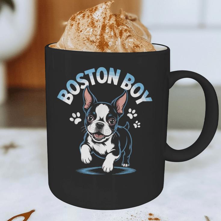 Boston Terrier Boy Cute Cartoon Dog Owner Pet Boston Terrier Graphic Print Coffee Mug, novelty gifts, funny gifts