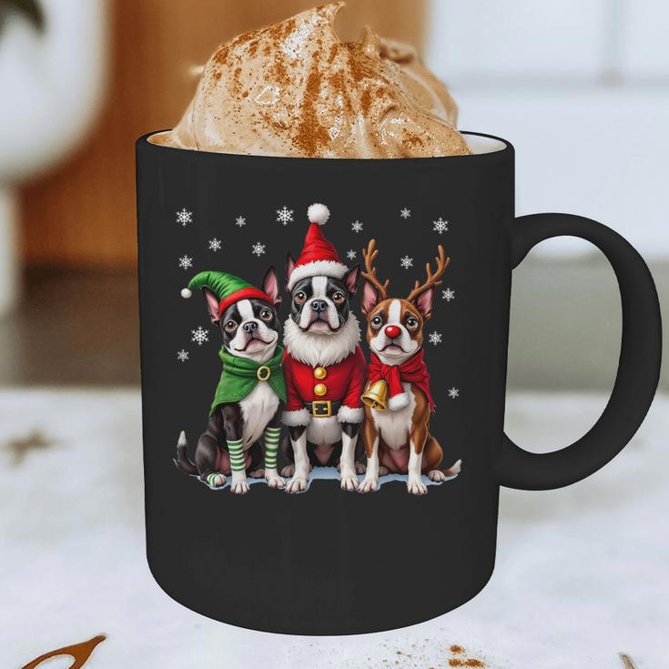 Boston Terrier Christmas Dogs Santa Reindeer Elf Graphic Print Coffee Mug, novelty gifts, funny gifts