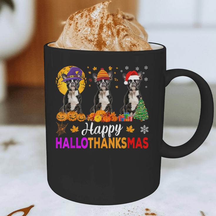 Boston Terrier Dog Halloween Christmas Hallothanksmas Men Women Kids Graphic Print Coffee Mug, novelty gifts, funny gifts