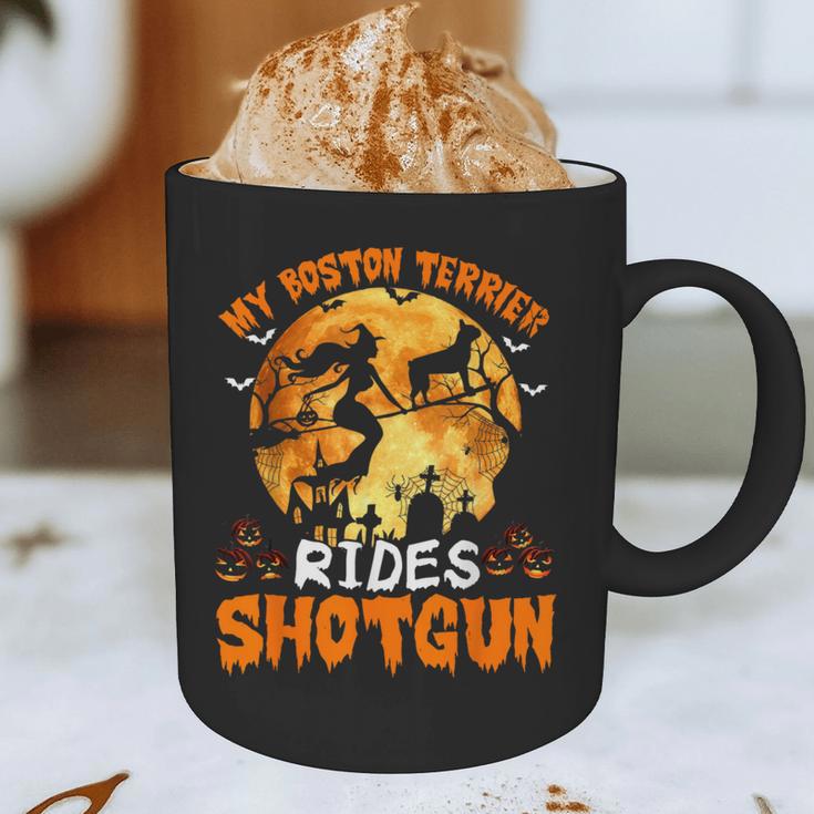 My Boston Terrier Dog Rides Shotgun Witch Halloween Men Women Graphic Print Coffee Mug, novelty gifts, funny gifts