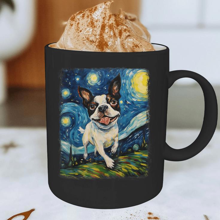 Boston Terrier Dog Starry Night Painting Graphic Print Coffee Mug, novelty gifts, funny gifts