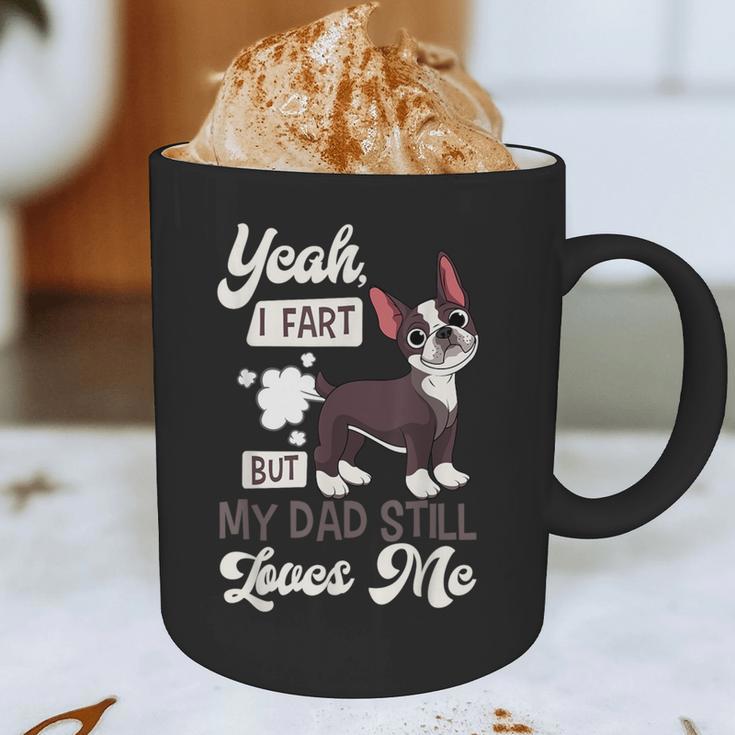 Boston Terrier Fart American Gentleman Non-Sporting Dog Graphic Print Coffee Mug, novelty gifts, funny gifts