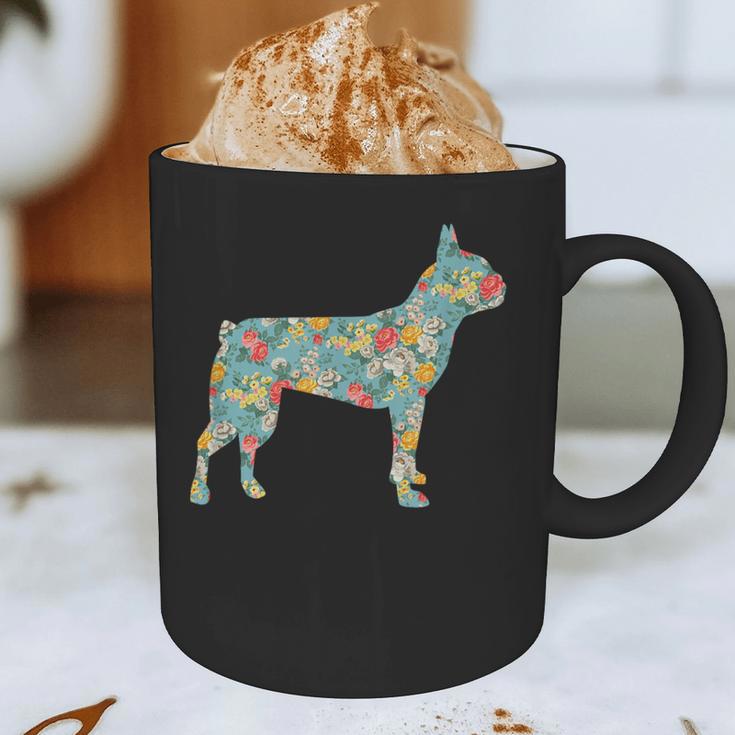 Boston Terrier Flower Silhouette Floral Dog Men Women Girls Kids Graphic Print Coffee Mug, novelty gifts, funny gifts