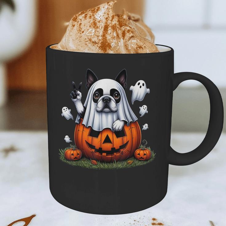 Boston Terrier Ghost Boo Halloween Kids Graphic Print Coffee Mug, novelty gifts, funny gifts