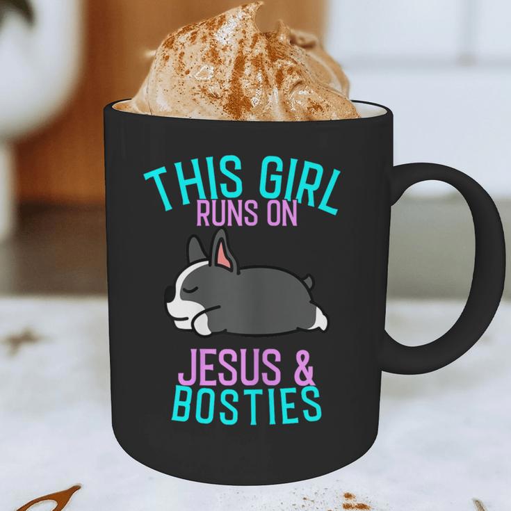 Boston Terrier This Girl Runs On Jesus And Boston Terriers Graphic Print Coffee Mug, novelty gifts, funny gifts