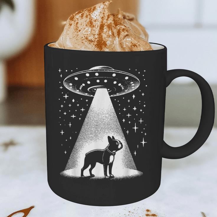 Boston Terrier Mom Dad Dog Alien UFO For Men Women Graphic Print Coffee Mug, novelty gifts, funny gifts