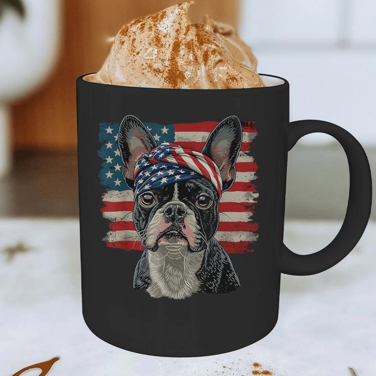 Boston Terrier Patriotic 4th Of July USA American Flag Graphic Print Coffee Mug, novelty gifts, funny gifts