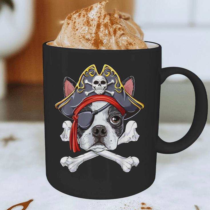 Boston Terrier Pirate T Shirt Jolly Roger Crossbones Skull Graphic Print Coffee Mug, novelty gifts, funny gifts