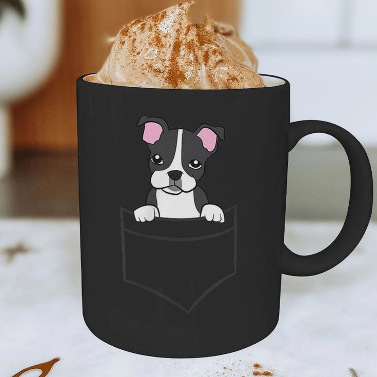Boston Terrier In The Pocket Cute Pocket Boston Terrier Graphic Print Coffee Mug, novelty gifts, funny gifts