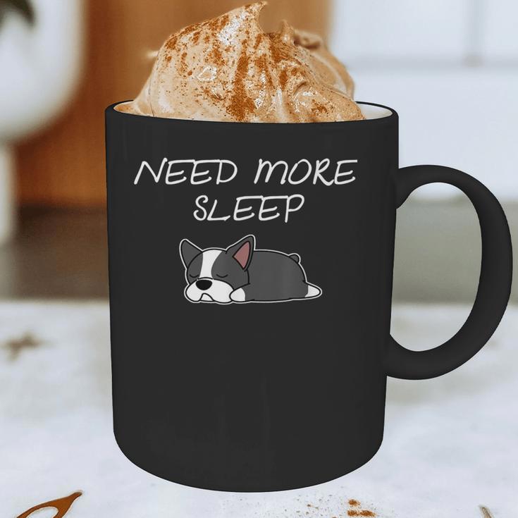 Boston Terrier Puppy Need More Sleep Pajama For Bedtime Graphic Print Coffee Mug, novelty gifts, funny gifts