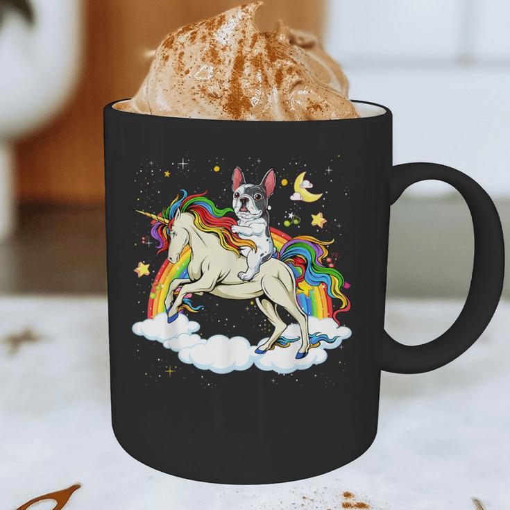 Boston Terrier Riding Unicorn Boys Girls Kids Rainbow Graphic Print Coffee Mug, novelty gifts, funny gifts