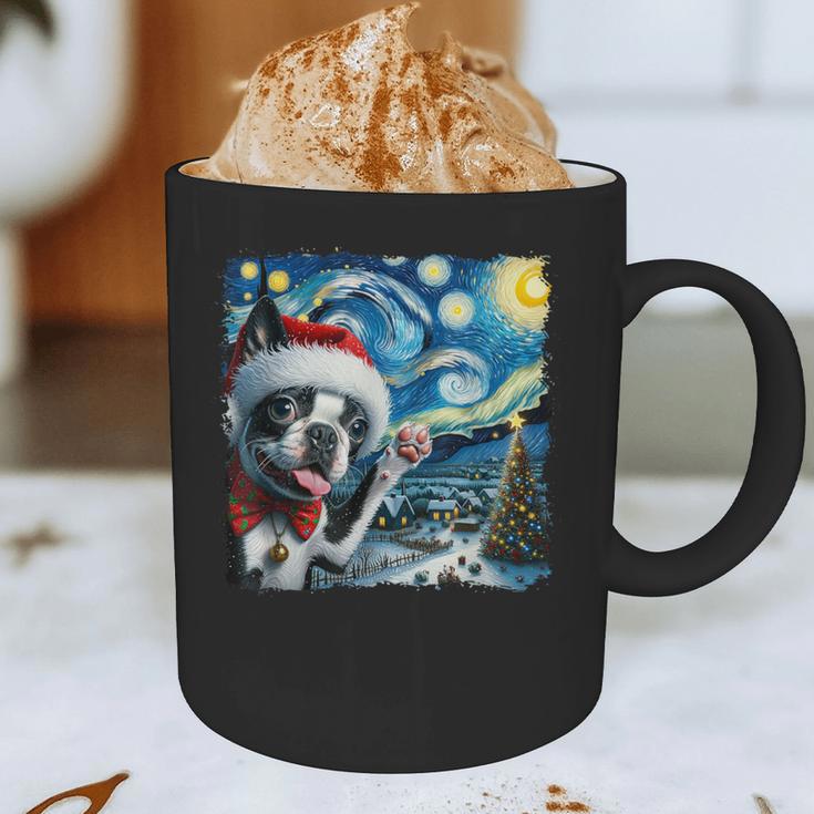 Boston Terrier Santa Starry Night Van Gogh Christmas Dog Men Women Kids Graphic Print Coffee Mug, novelty gifts, funny gifts
