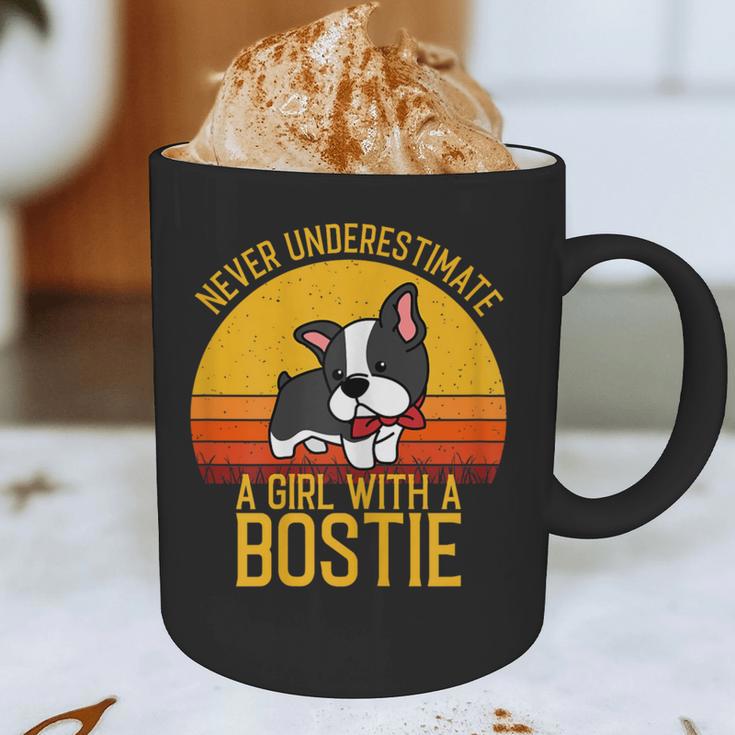 Boston Terrier Never Underestimate a Girl With a Bostie Graphic Print Coffee Mug, novelty gifts, funny gifts