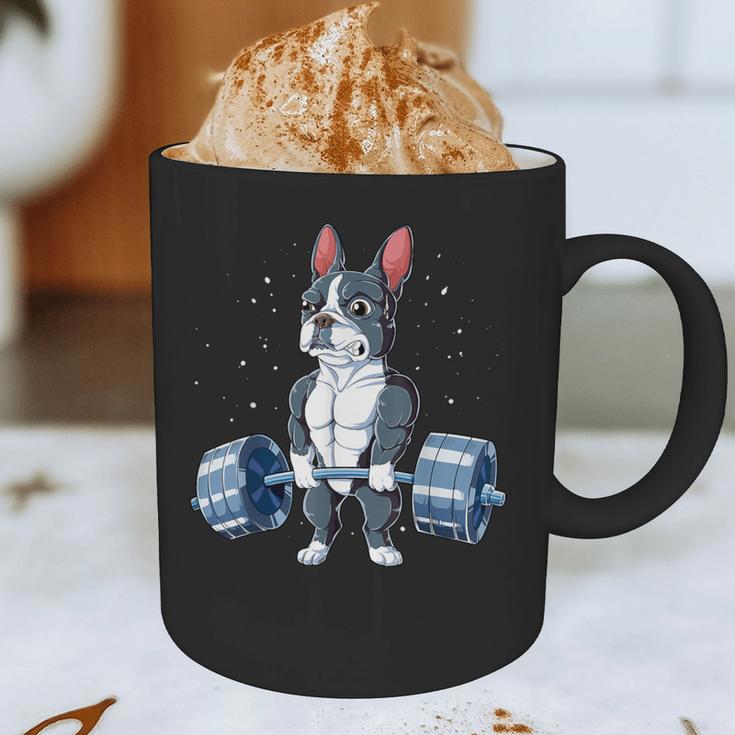 Boston Terrier Weightlifting Deadlift Men Fitness Gym Graphic Print Coffee Mug, novelty gifts, funny gifts