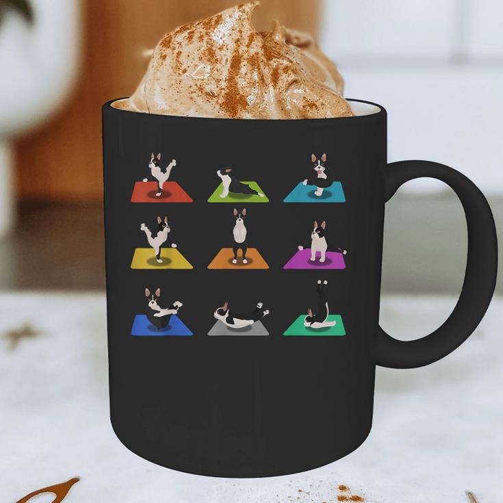Boston Terriers Yoga Asana Pose And Meditation Graphic Print Coffee Mug, novelty gifts, funny gifts