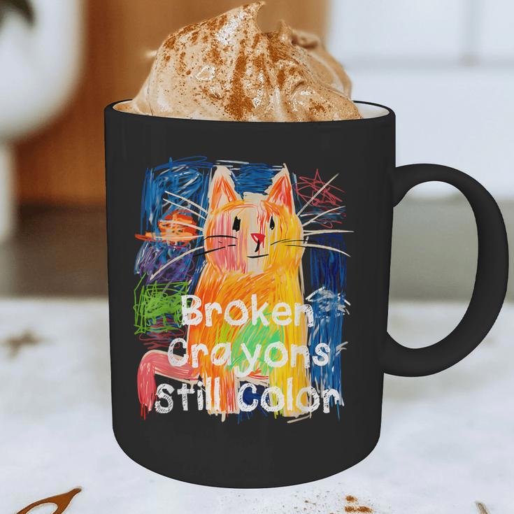 Broken Crayons Still Color Cat Teacher Graphic Print Coffee Mug, novelty gifts, funny gifts