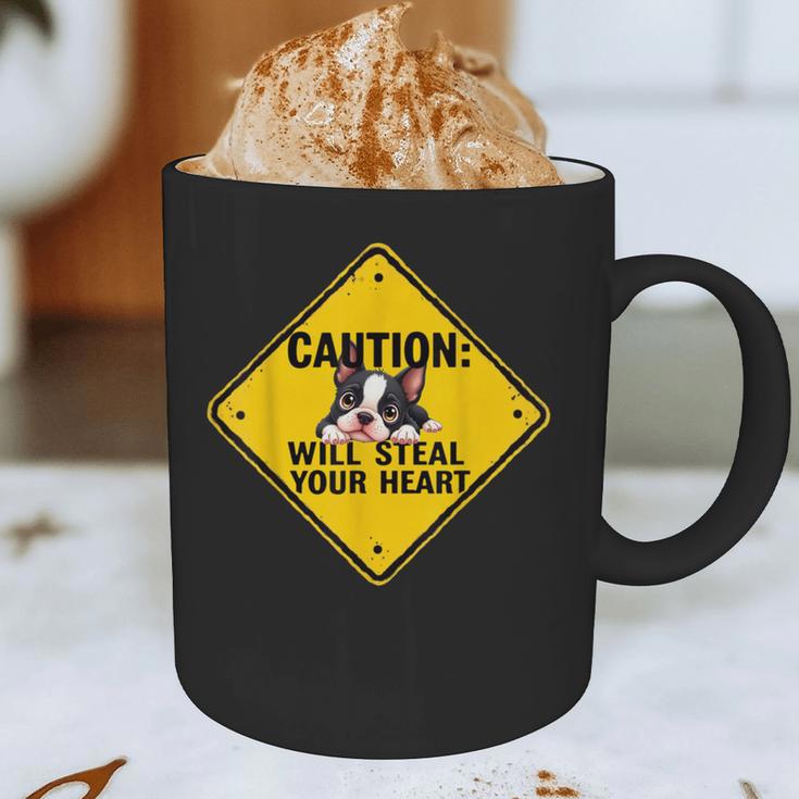 Caution Sign Boston Terrier Dog Bostie Puppy Graphic Print Coffee Mug, novelty gifts, funny gifts