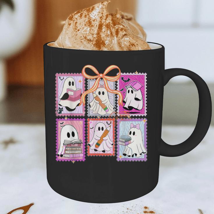 Coquette Bow Spooky Teacher Ghost Halloween Trick Or Teach Graphic Print Coffee Mug, novelty gifts, funny gifts Coquette Bow Spooky Teacher Ghost Halloween Trick Or Teach Graphic Print Coffee Mug, novelty gifts, funny gifts