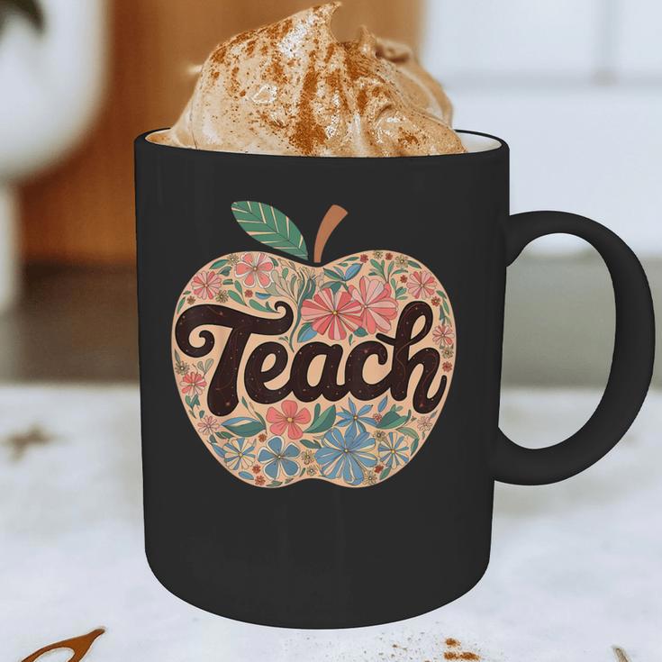 Cute Teacher With Apple Retro Teacher Kids Back To School Graphic Print Coffee Mug, novelty gifts, funny gifts