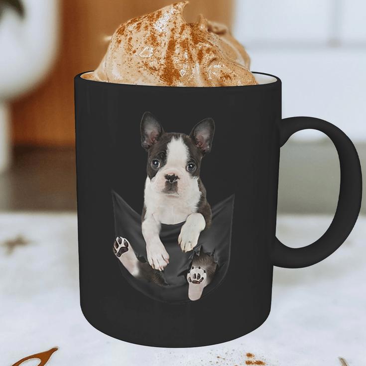 Dog Lovers Boston Terrier In Pocket Dog Face For Men Women Kids Graphic Print Coffee Mug, novelty gifts, funny gifts