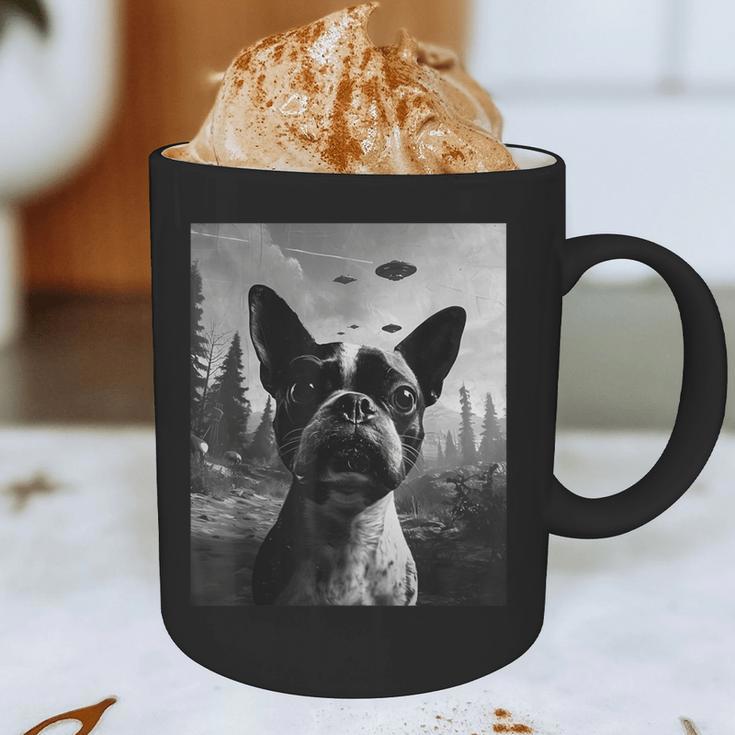 Dog Mom Dad Alien Selfie Boston Terrier UFO For Men Women Graphic Print Coffee Mug, novelty gifts, funny gifts