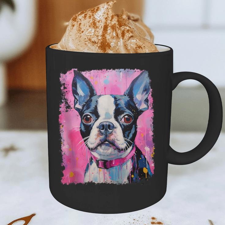 Dog Pink Boston Terrier Graphic Print Coffee Mug, novelty gifts, funny gifts