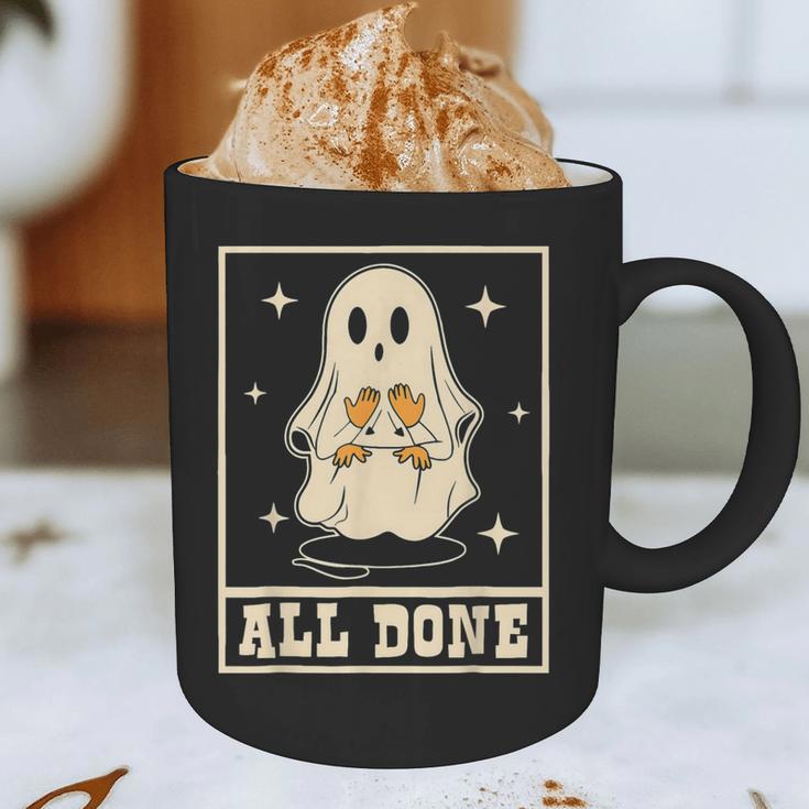 All Done Sign Language Ghost Speech Pathology Teacher Graphic Print Coffee Mug, novelty gifts, funny gifts