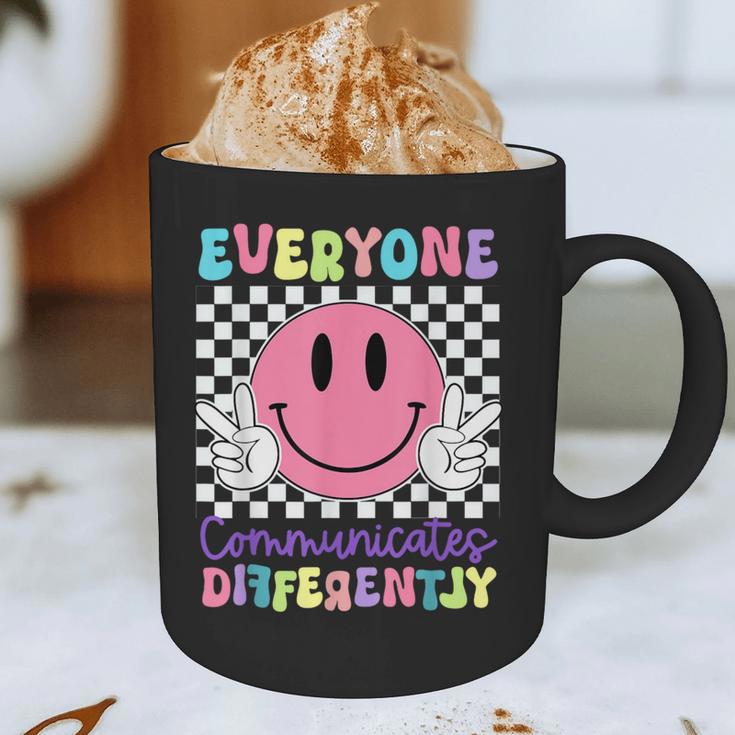 Everyone Communicates Differently Autism Awareness Teacher Graphic Print Coffee Mug, novelty gifts, funny gifts