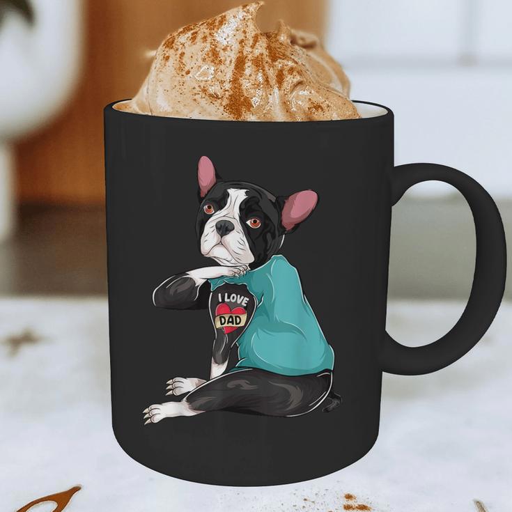 Father's Day Gift Dog Dad Boston Terrier i Love Dad Tattoo Graphic Print Coffee Mug, novelty gifts, funny gifts
