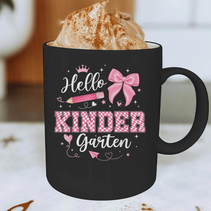 First Day Of School Teacher Girl Coquette Hello Kindergarten Graphic Print Coffee Mug, novelty gifts, funny gifts
