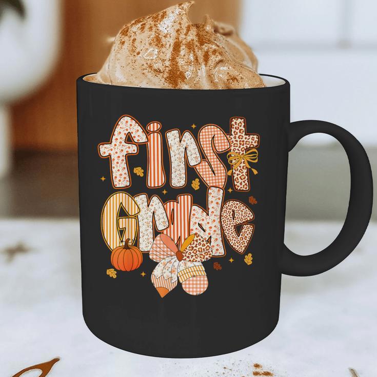 First Grade Fall Floral Coquette Bow Teachers Students Graphic Print Coffee Mug, novelty gifts, funny gifts