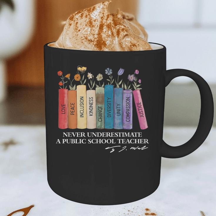 Floral Books Never Underestimate A Public School Teacher Graphic Print Coffee Mug, novelty gifts, funny gifts