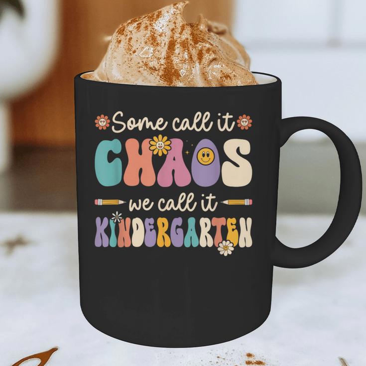 Groovy Some Call It Chaos We Call It Kindergarten Teacher Graphic Print Coffee Mug, novelty gifts, funny gifts