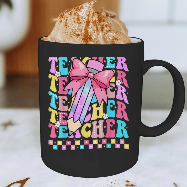 Groovy Teacher Cute Coquette Bow Flower Retro Back To School Graphic Print Coffee Mug, novelty gifts, funny gifts Groovy Teacher Cute Coquette Bow Flower Retro Back To School Graphic Print Coffee Mug, novelty gifts, funny gifts