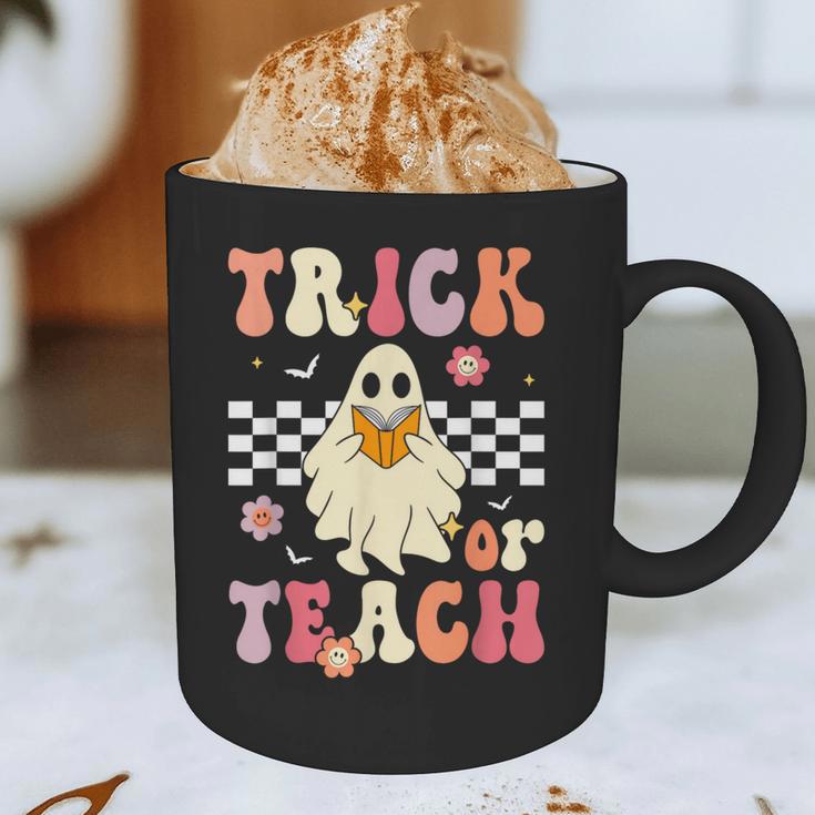 Groovy Teacher Halloween Retro Trick Or Teach Floral Ghost Graphic Print Coffee Mug, novelty gifts, funny gifts