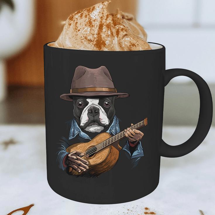 Guitar Shirt Boston Terrier Dog Playing Acoustic Guitar Graphic Print Coffee Mug, novelty gifts, funny gifts