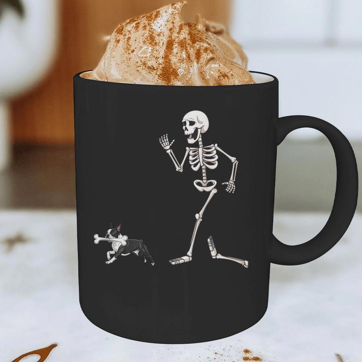 Halloween Boston Terrier And Skeleton Graphic Print Coffee Mug, novelty gifts, funny gifts