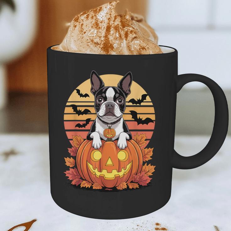 Halloween Retro Boston Terrier Graphic Print Coffee Mug, novelty gifts, funny gifts
