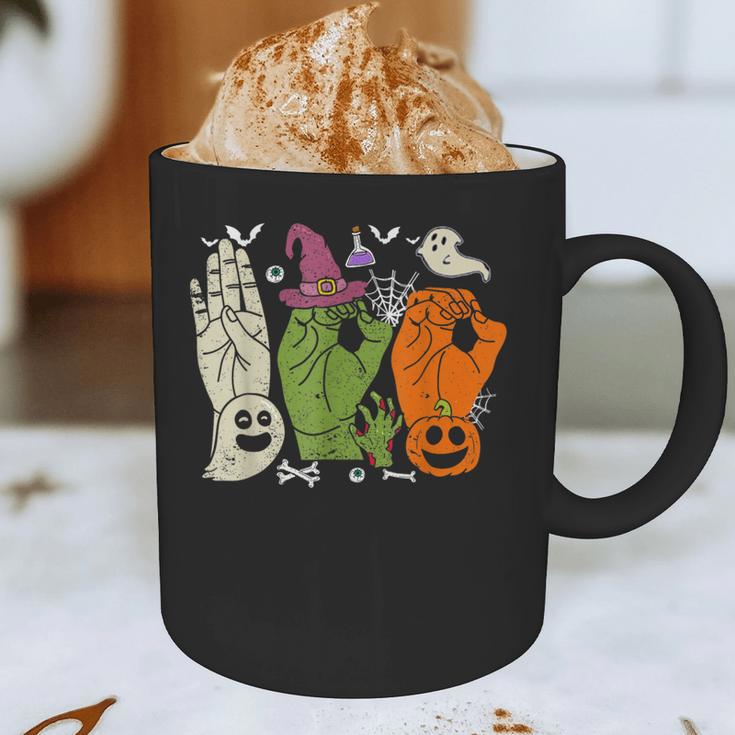 Halloween SPED Teacher Boo In ASL Boo Hands Sign Language Graphic Print Coffee Mug, novelty gifts, funny gifts